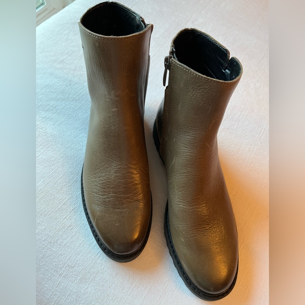 Franco Sarto Olive-Tone Leather Ankle Booties